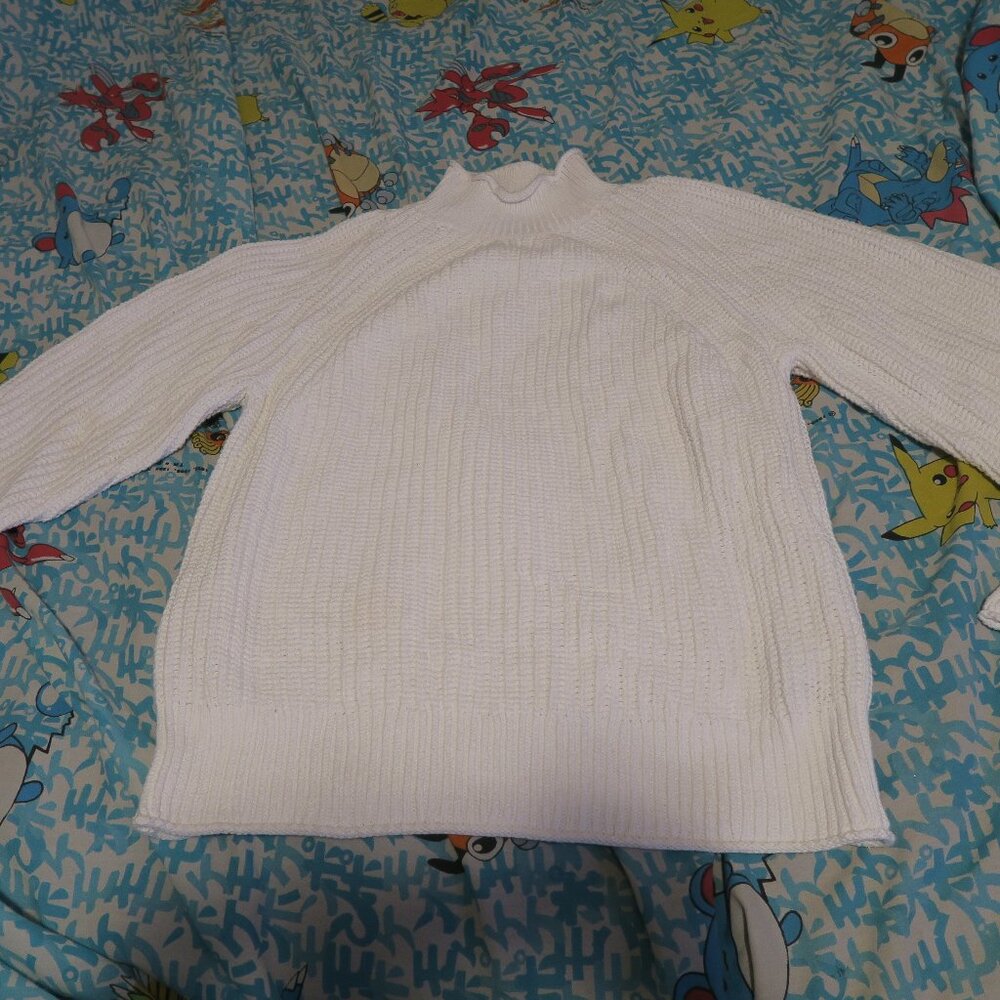 J Crew Womens Relaxed Rollneck Sweater Size XL White BE159 Heavyweight Fisherman